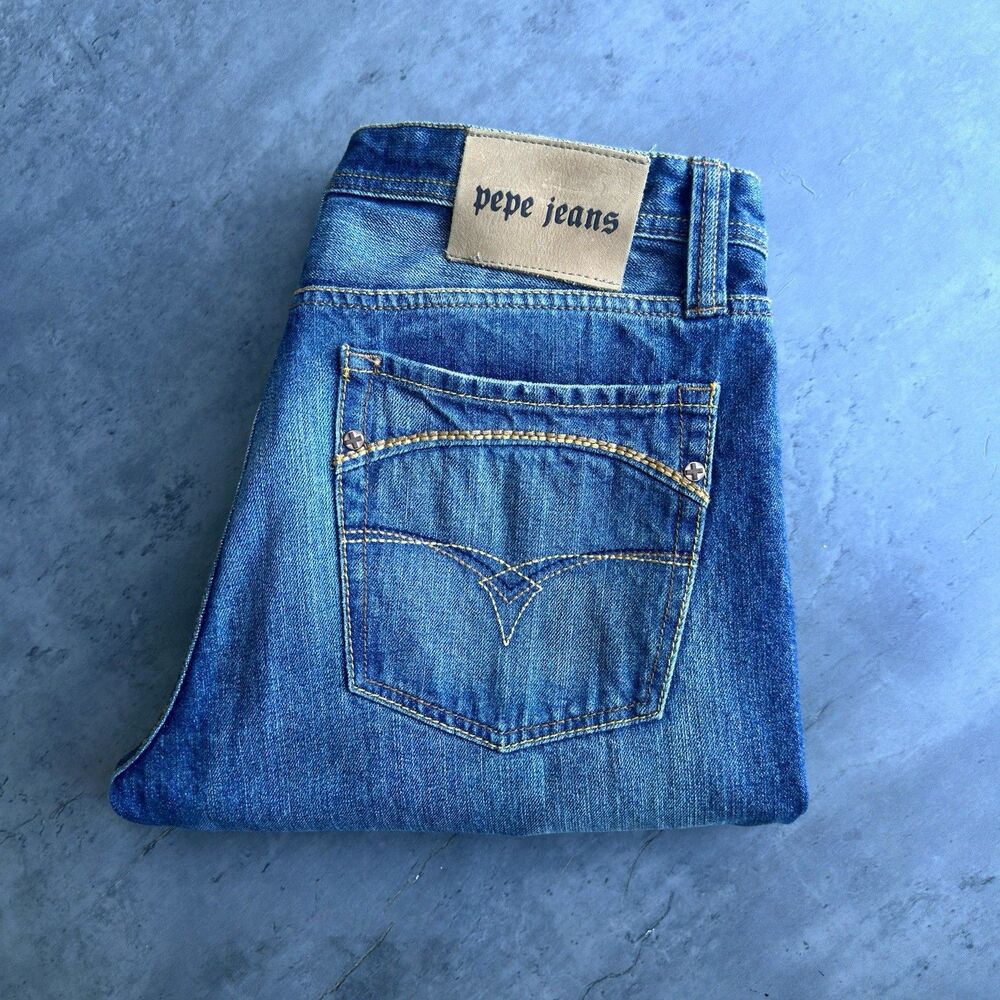 Pepe Jeans London Men’s 36x33 Blue Straight Leg Y2K Denim Jeans Vintage